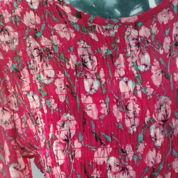 Pinkish Red Floral Smocked Dress - Picture 4 of 11